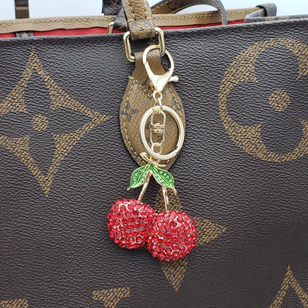 LV Gold Padlock Authentic 🔑 Luxury Bag Charm w/ Unbranded Fruit Keychain - Picture 10 of 10